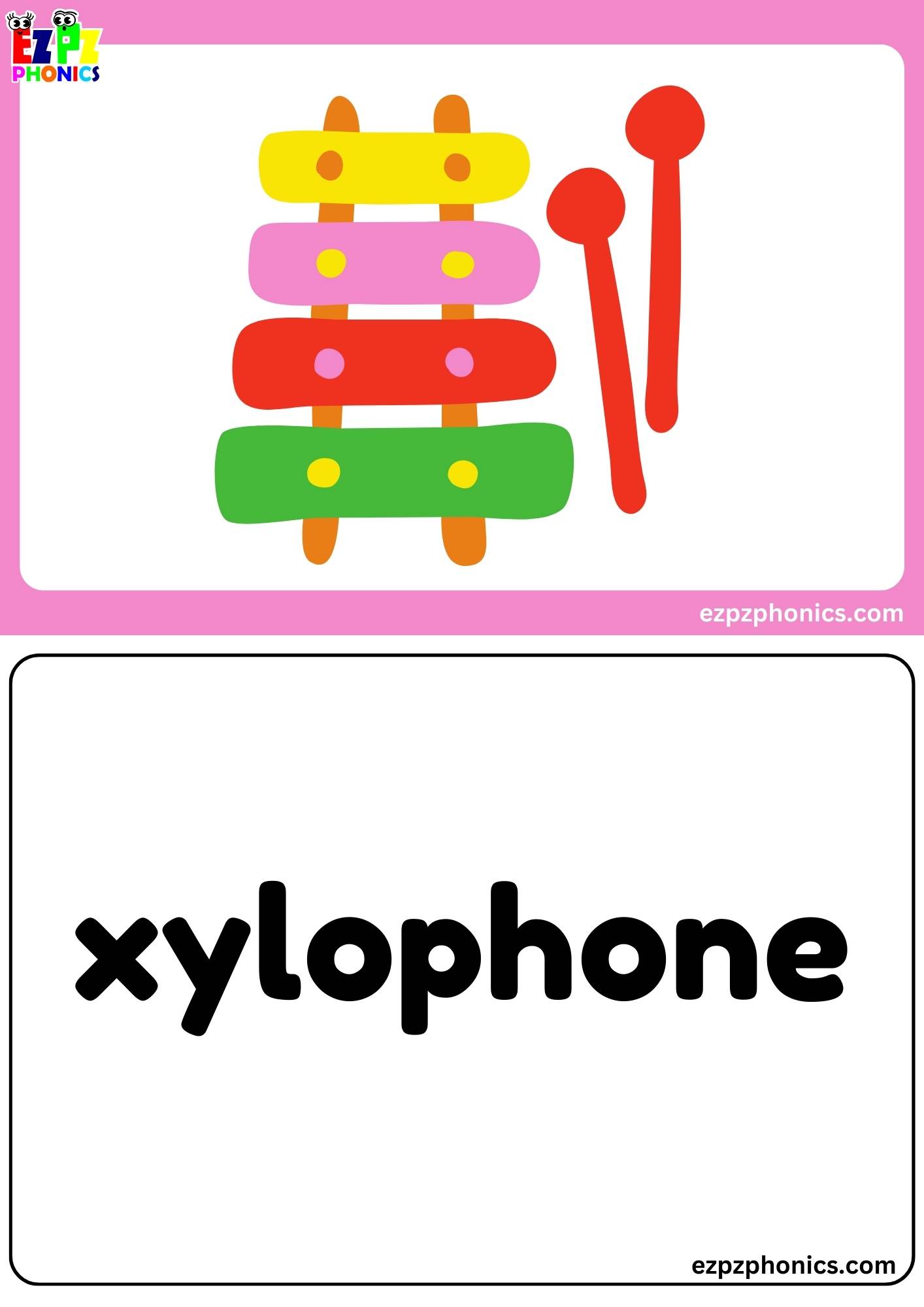 Letter X Free Kindergarten Phonics Alphabet Letter Sounds Flashcards. Words on the Back.